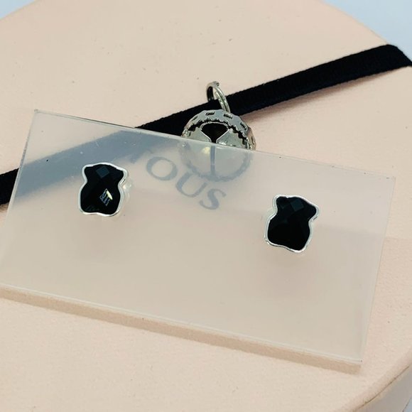 TOUS Silver Black Bear Earrings with faceted onyx Jewelry - Picture 4 of 6